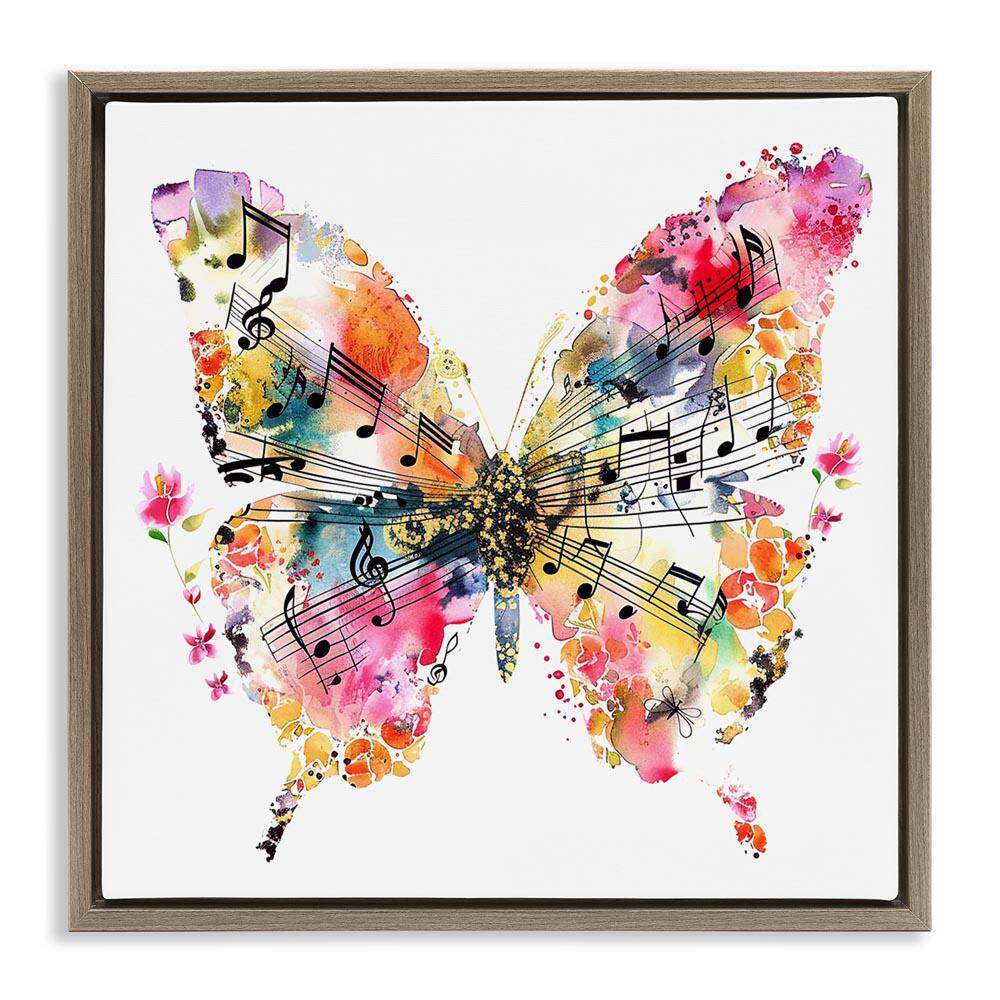 Butterfly and Music Notes by LSR Design Studio Brown Floater Frame Animal Graphic Art Print 18 in. x 18 in. price history on PriceWatchPro