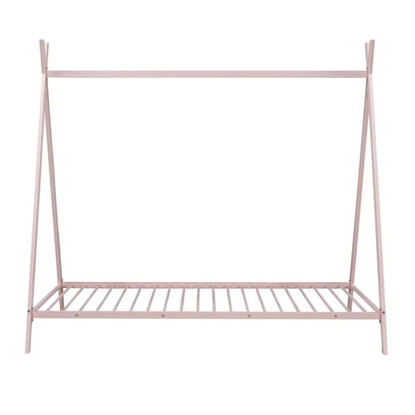 ANBAZAR Pink Metal Twin Size House Bed Tent Bed Frame with