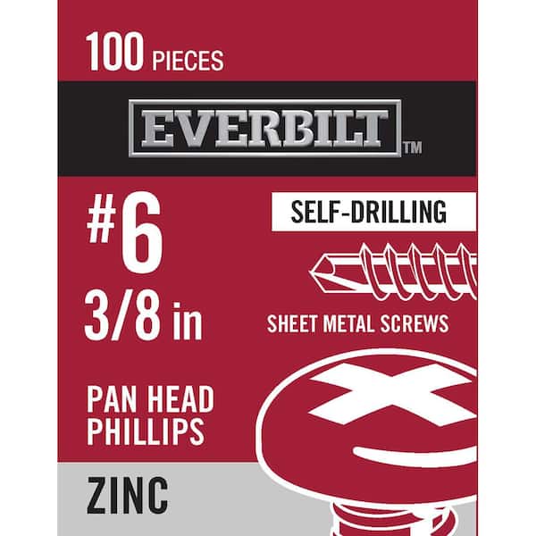 Everbilt #6 x 3/8 in. Zinc Plated Phillips Pan Head Sheet Metal Screw (100-Pack)
