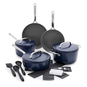 GP5 Hard Anodized Aluminum Healthy Ceramic Nonstick 15 Piece Cookware Set in Oxford Blue