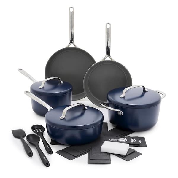 GreenPan GP5 Hard Anodized Aluminum Healthy Ceramic Nonstick 15 Piece Cookware Set in Oxford Blue