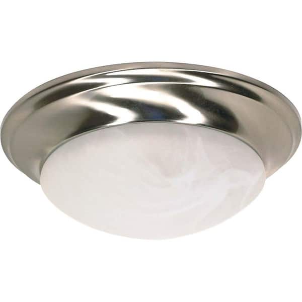 SATCO 1 Light 12 in. Flush Mount Twist and Lock with Alabaster Glass Finished in Brushed Nickel