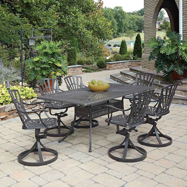 HOMESTYLES Grenada Taupe Tan 7-Piece Cast Aluminum Rectangular Outdoor Dining Set