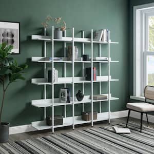70.9 in. H x 70.9 in. W White Industrial Style 5 Tier Open Bookshelf with Metal Frame