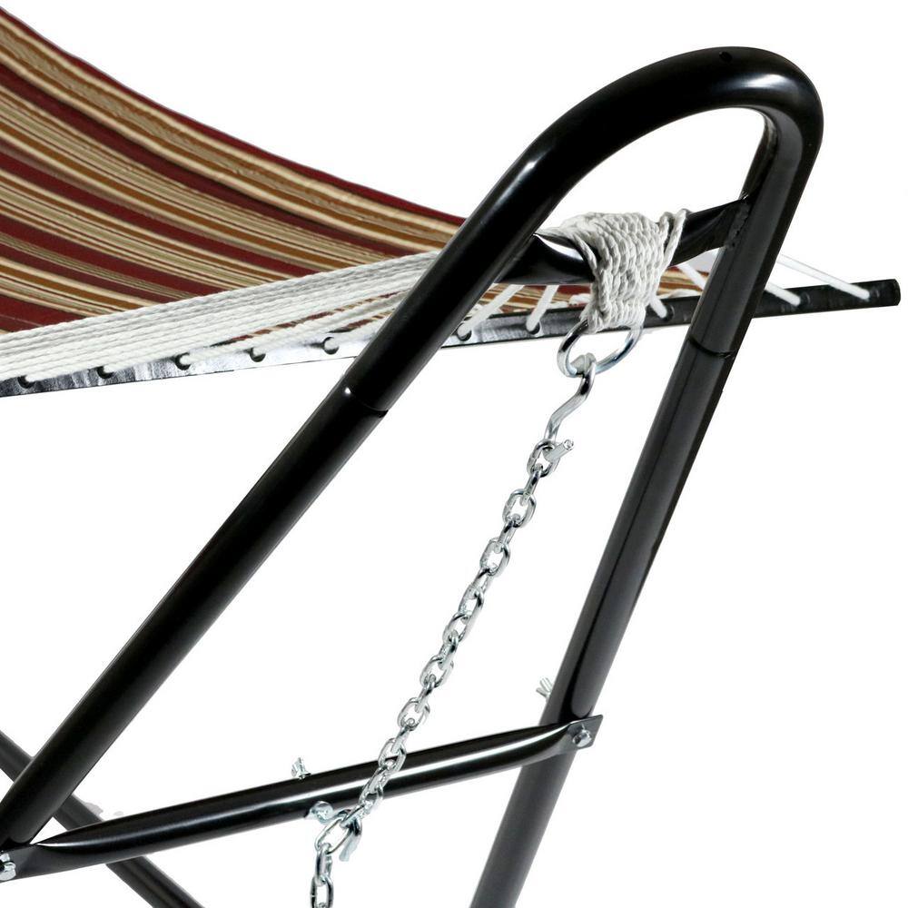 Red Striped Double Quilted Fabric Hammock with Steel Stand