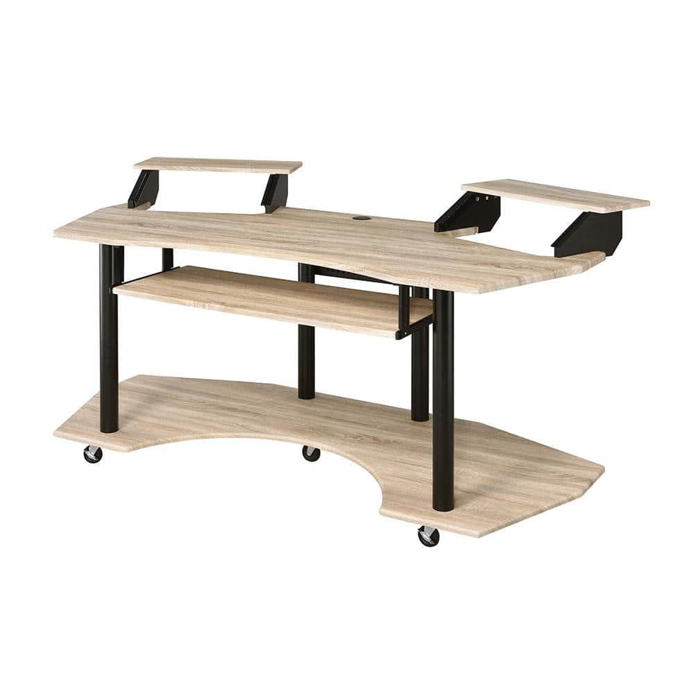 Natural Oak Studio Desk with Keyboard Tray and Shelves
