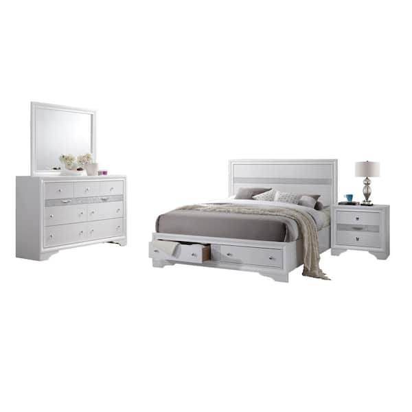Best Quality Furniture Catherine 4-Piece White Eastern King Bedroom Set