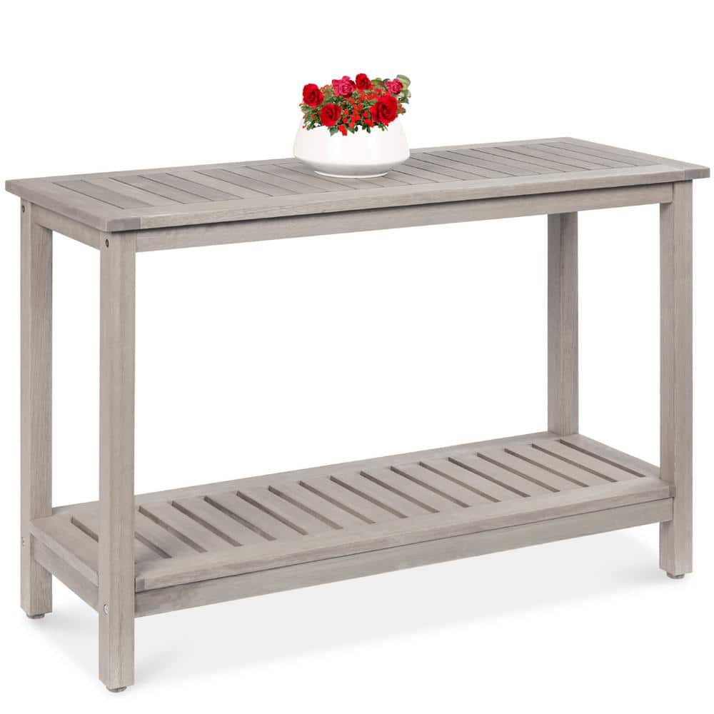 Eucalyptus 50'' Gray 2-Shelf Indoor/Outdoor Console Table with Storage