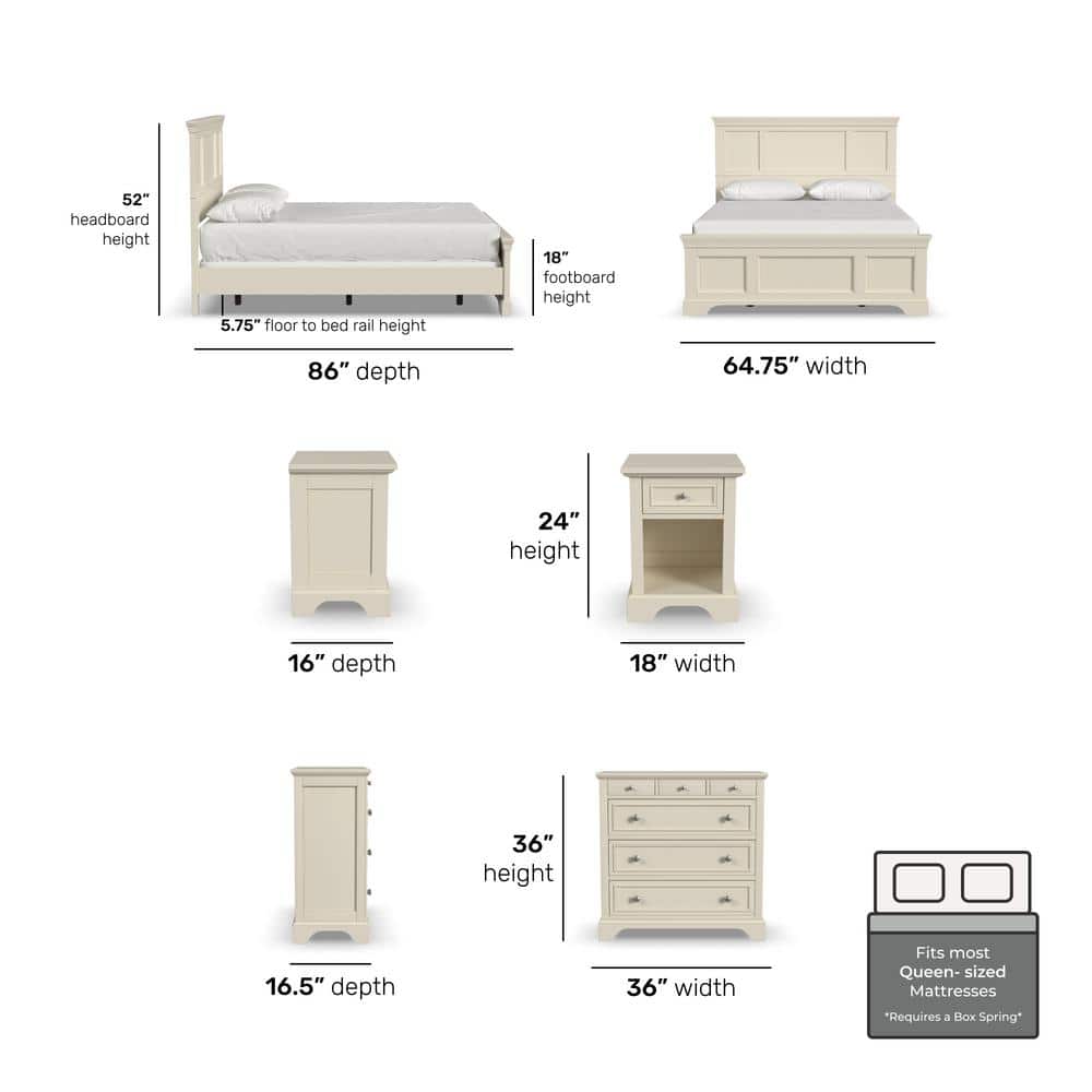Naples Off-White Queen Bed with Nightstand and Chest