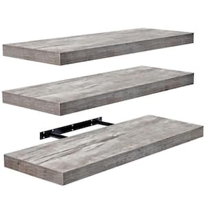 Floating Shelves, 24 in. W x 9 in. D Gray Decorative Wall Shelves with Invisible Brackets (3-Pack)