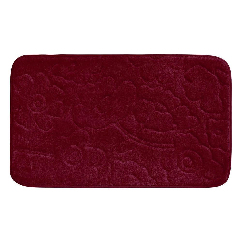 Stencil Floral Red 20 in. x 34 in. Memory Foam Bath Mat