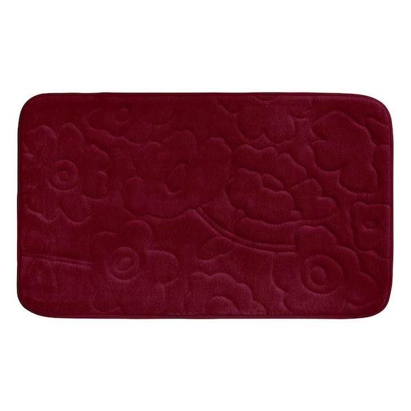 BounceComfort Stencil Floral Red 20 in. x 34 in. Memory Foam Bath Mat