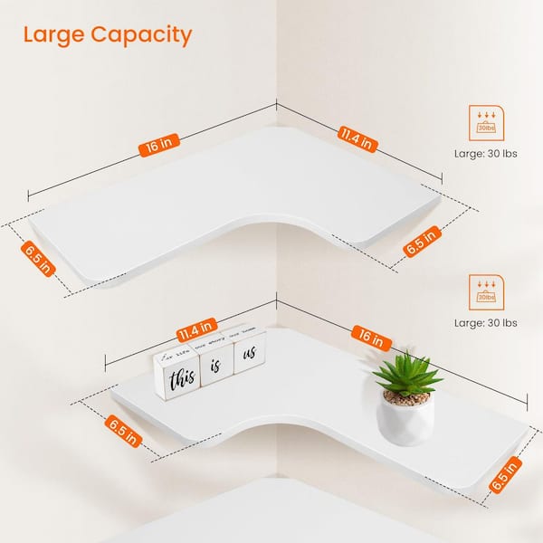 16.5 in. W x 12 in. D White Decorative Wall Shelf, Corner Floating