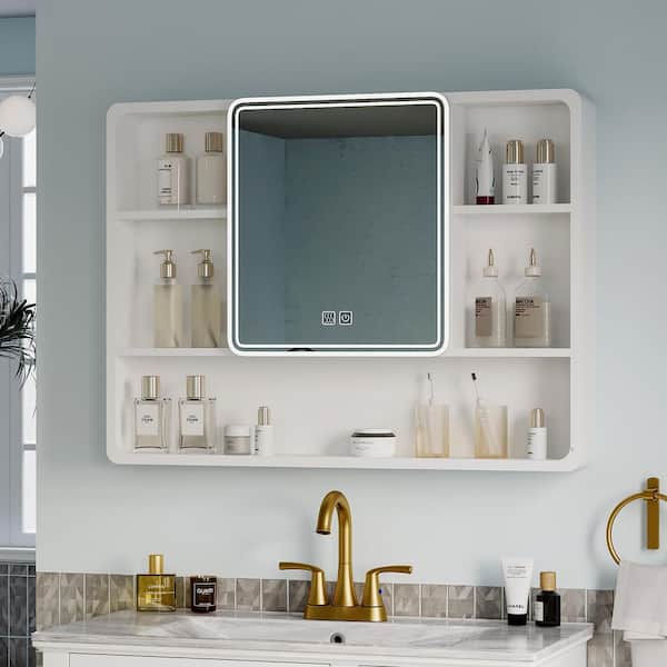 35.4 in. W x 27.6 in. H Rectangular Aluminum Medicine Cabinet with Mirror, 3-Color Lighting and Defogger