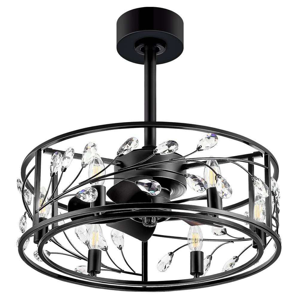 20'' Black Crystal Caged Ceiling Fan with Light and Remote