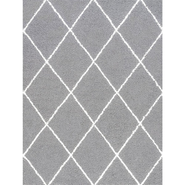 Tayse Rugs Jersey Shag Diamond Silver 5 ft. x 8 ft. Indoor Area Rug