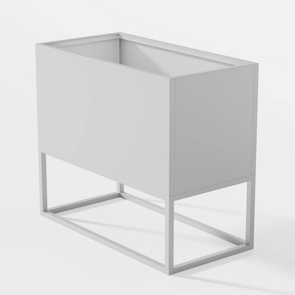 36 x 18 x 18 in. White Large Metal Rectangular Planter with Shelves and Dra