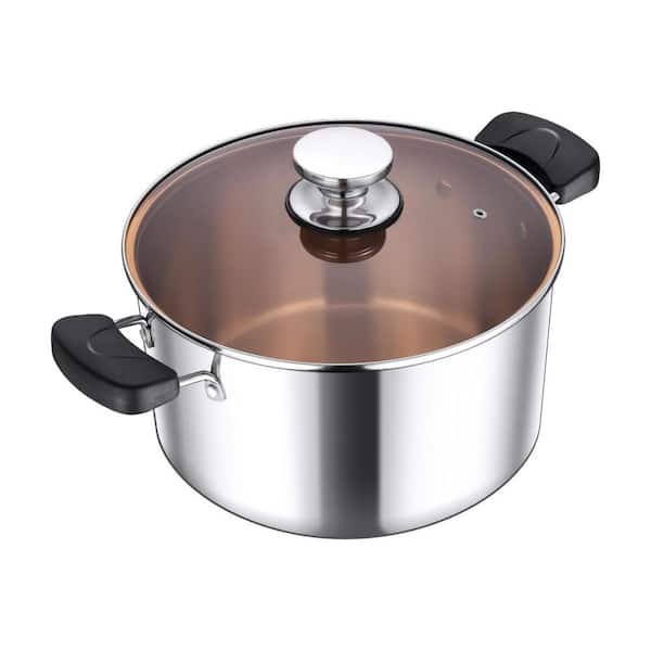 2-piece Tri-Ply Stainless Steel Stock Pot with Tempered Glass Lid Induction Dishwasher Safe Non-Toxic
