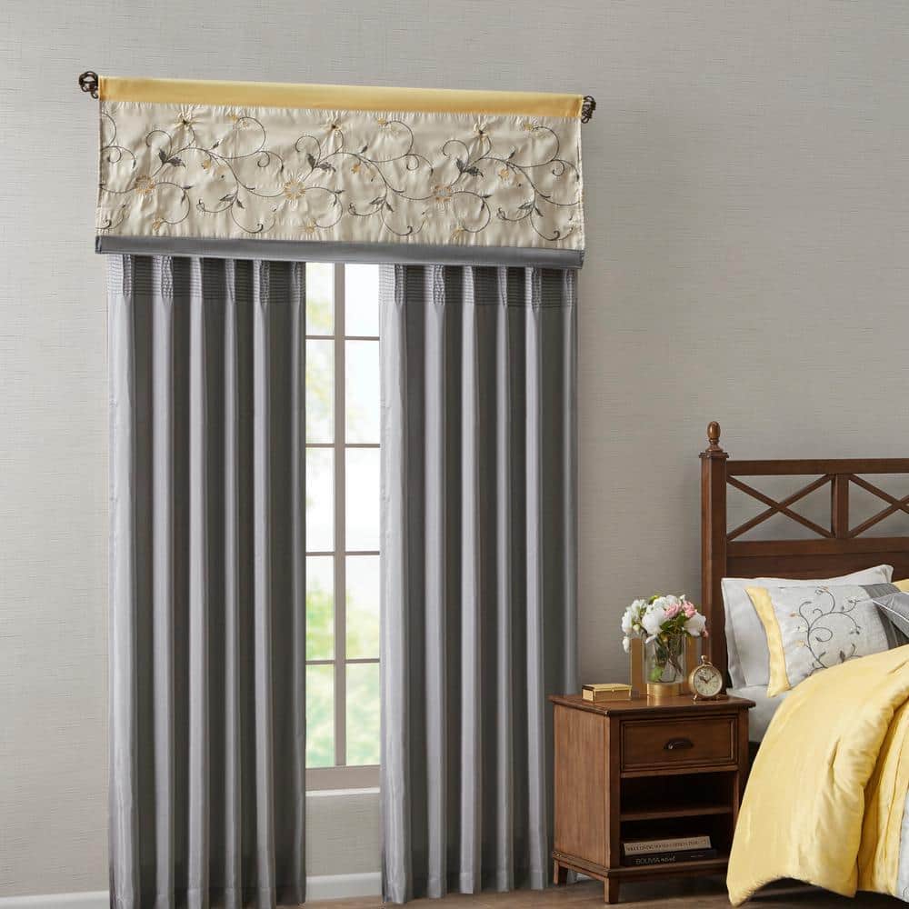 Yellow Floral Embroidered Rod Pocket Window Valance