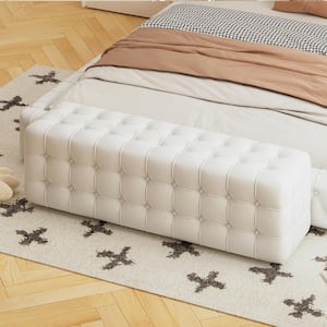 Button-Tufted White 46.3 in. Velvet Upholstered Bedroom Bench Entryway Bench, No Assembly Required