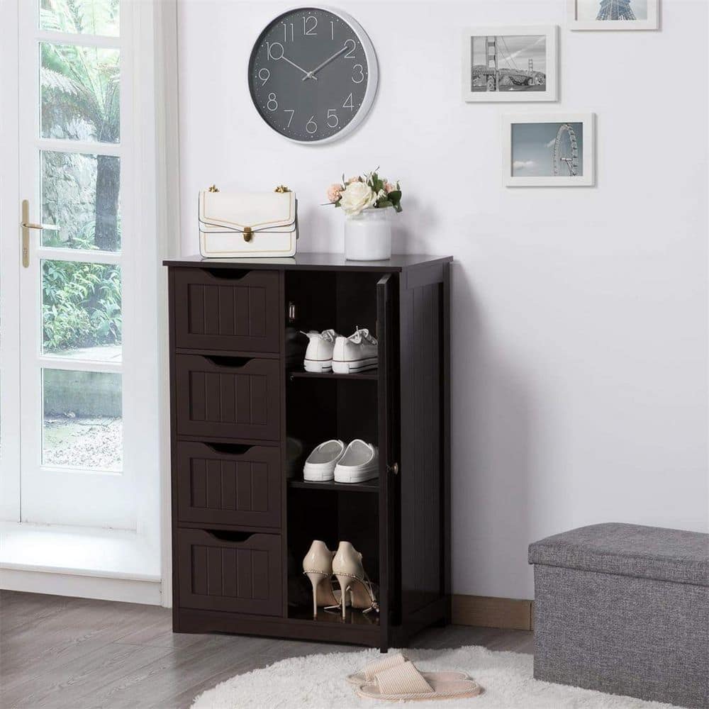 22 in. W x 12 in. D x 32.5 in. H Brown Bathroom Linen Cabinet Floor Storage Cabinet with 1 Cupboard and 4 Drawers price history on PriceWatchPro