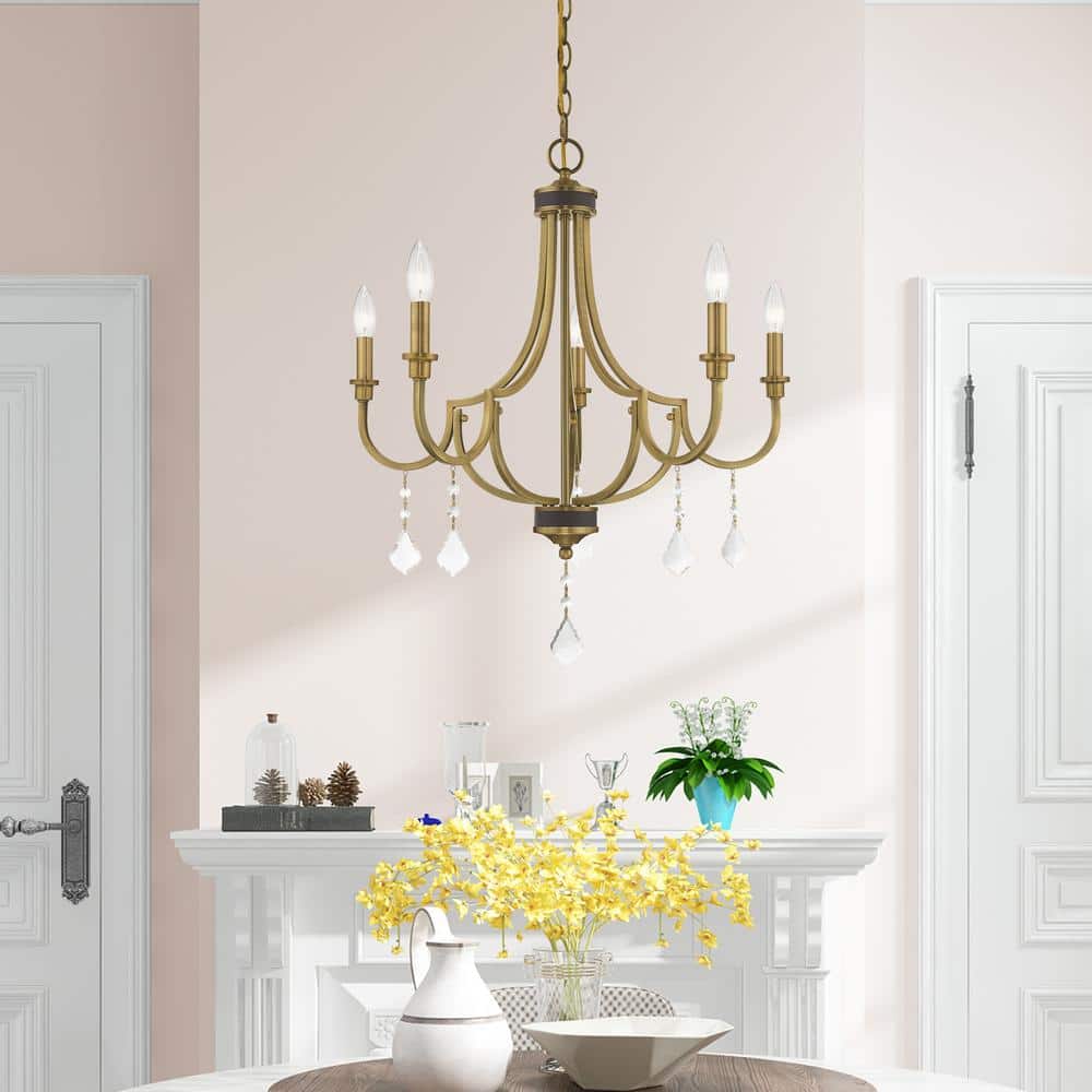 Antique Brass 5-Light Mini Crystal Chandelier