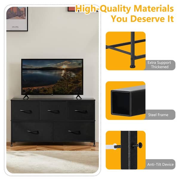 WONDER COMFORT Modern Black 5 Drawer 11.8 in. Wide Chest of