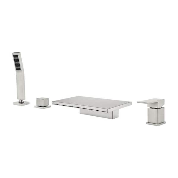 Single-Handle Tub-Mount Tub Faucet with Hand Shower in Brushed Nickel