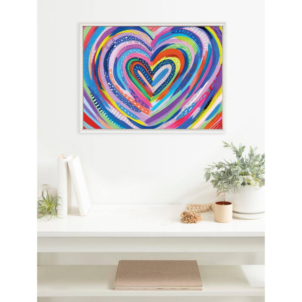 Vibrant Multicolor Heart Burst Canvas Wall Art with White Beaded Frame, 18x24