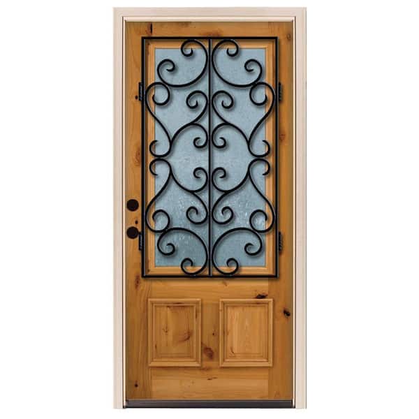 Steves & Sons 36 in. x 80 in. Decorative Iron Grille 3/4- Lite Stained Knotty Alder Wood Prehung Front Door