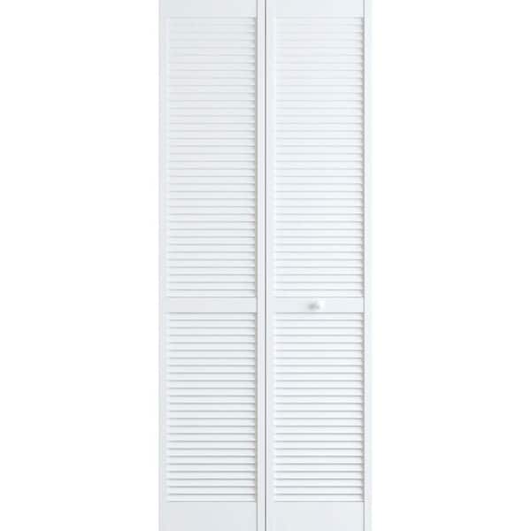 32 in. x 80 in. Classic Louver/Louver Solid Core Primed Pine Wood Bi-Fold Door with Hardware
