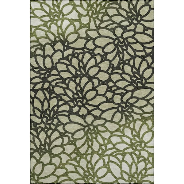 Mayfield Premium Machine Washable Abstract AMF2412 Aloe 9 ft. x 12 ft. Area Rug
