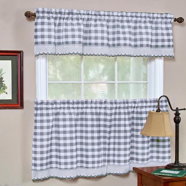 Farmhouse Kitchen Curtains Black And White Buffalo Plaid Tiers