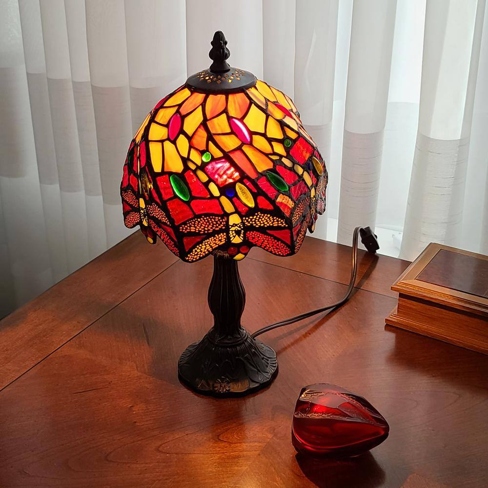 Bronze Dragonfly 14.5" Tiffany Style Stained Glass Table Lamp