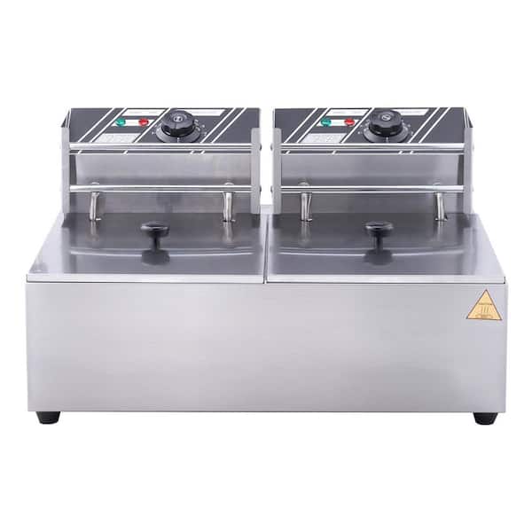 18.2 qt. Capacity, Silver, Deep Fryer, Commercial Electric Deep Fryer, Removable Lid, Adjustable Thermostat