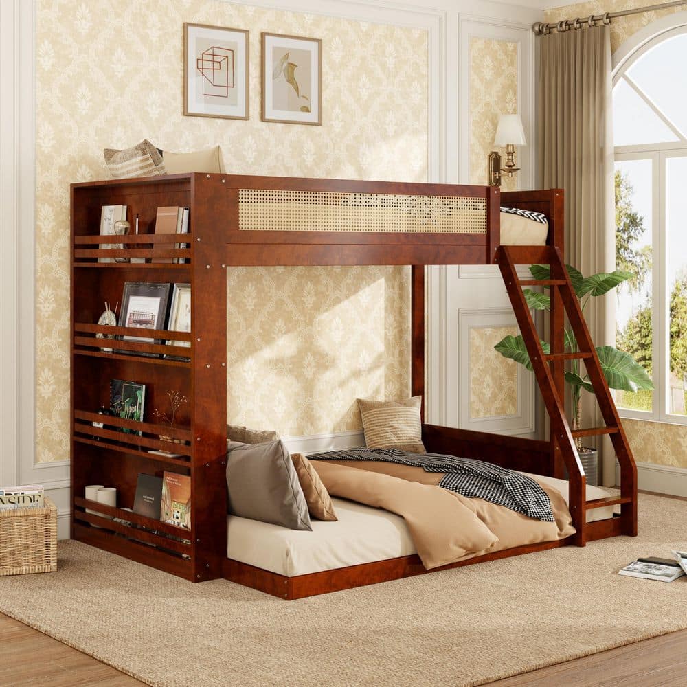 Side Bunks Harper & Bright Designs Espresso Twin over Full Chic Rattan Bunk Bed ...
