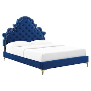 Gwyneth Tufted Performance Velvet Twin Platform Bed in Navy