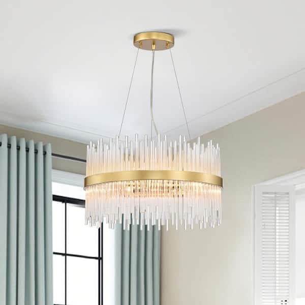 Jojospring Hebe 18.1 in Dia 5Light Modern Gold Drum Chandelier with Clear Glass Bars
