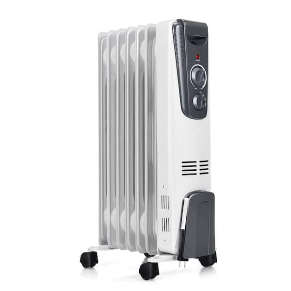 Oil-Filled Heater 1500W White Indoor Electric Radiant Space Heater with Thermostat and Safety Protection for Home Office