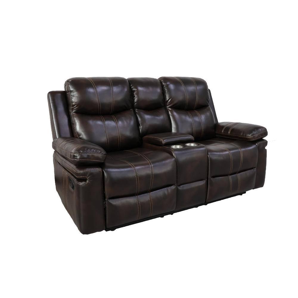 69 in. Pillow Top Arm Faux Leather Rectangle Loveseat Dual Recliners Sofa in. Brown and Silver