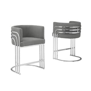 Auron 24 in. Dark Grey Low Back Metal Frame Counter Stool With Teddy Fabric Set of 2