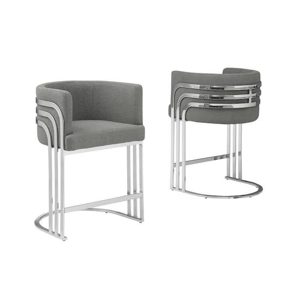Best Quality Furniture Auron 24 in. Dark Grey Low Back Metal Frame Counter Stool With Teddy Fabric Set of 2