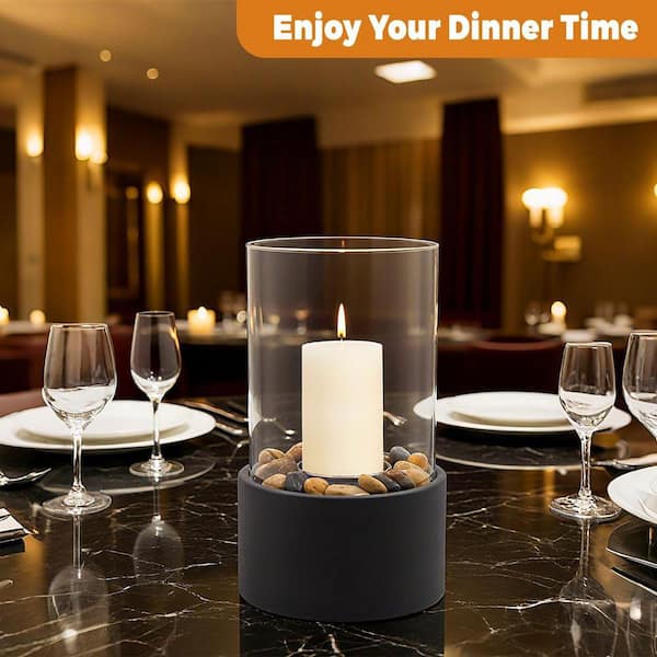 Angel Sar Black Metal Hurricane Candleholder with Decorative