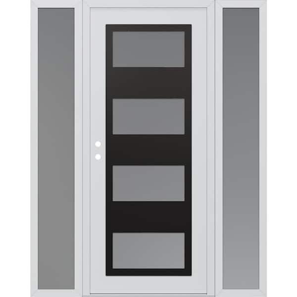 C2 64 in. x 80 in. Black P Right-Hand/Inswing Frosted Glass White/White 2-Sidelite Steel Prehung Front Door