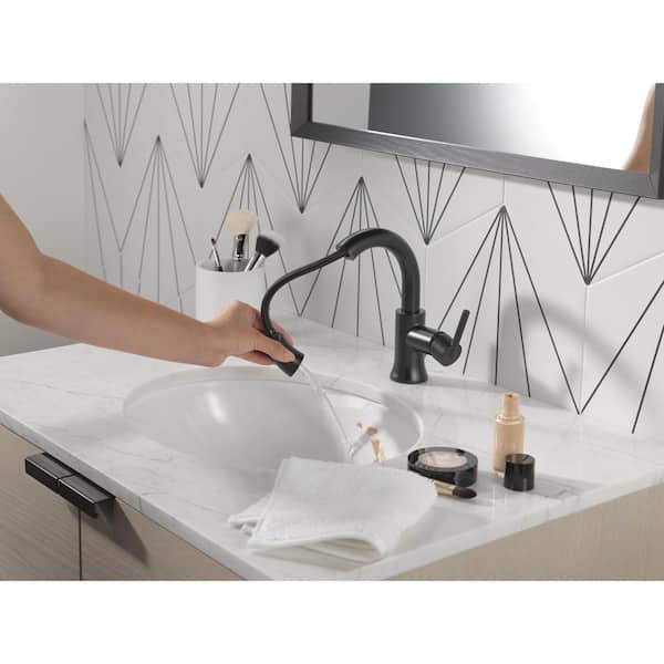 Trinsic Single Handle High Arc Single Hole Bathroom Faucet with Pull-Down Spout in Matte Black