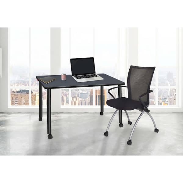 Kee 48 in x 24 in. Grey Top Mobile Desk, Black Legs