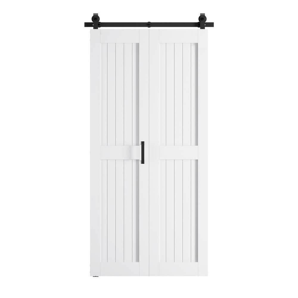 40 in. x 84 in. 2-Plank Prefinished White MDF Bi-Fold Sliding Barn Door wit