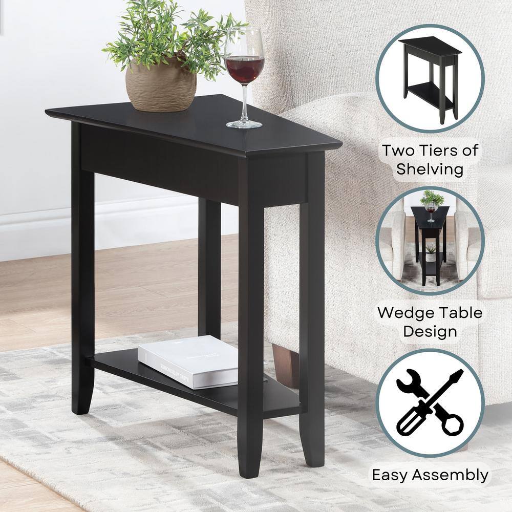 Heritage Triangular Wedge Black Wood End Table with Shelf