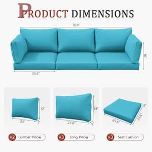 25.6 in. x 23.6 in. x 4 in. (8-Piece) Deep Seating Outdoor Lounge Chair Sofa Cushion with Lumber Pillow Cushion Lake