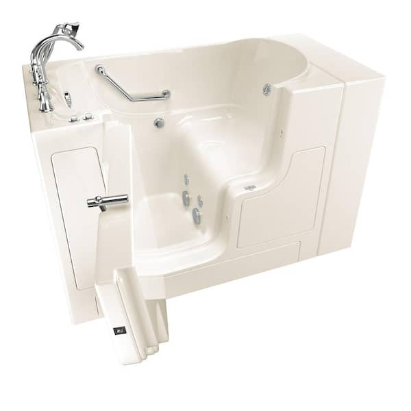 American Standard Gelcoat Value Series 52 in. Left Hand Walk-In Whirlpool Bathtub with Outward Opening Door in Linen